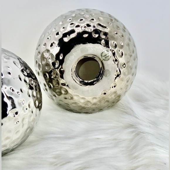 Torre & Tagus Decor Hammered Ceramic Decor Balls, Chrome, Set of Three (3) - Picture 2 of 8